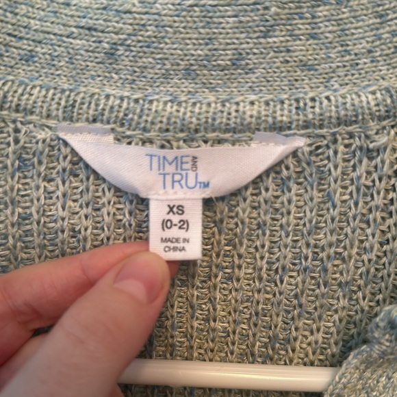 TIME AND TRU V NECK LIGHTWEIGHT GREEN SWEATER WITH COLLAR RIBBED KNIT LOOK XS - Picture 2 of 13